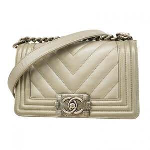 Chanel Boy Shoulder Bag, V-Stitch Chain Caviar Leather, Gray, Women's